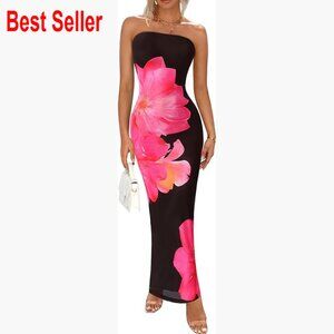 Strapless Maxi Mesh Bodycon Dress Formal Cocktail Summer
